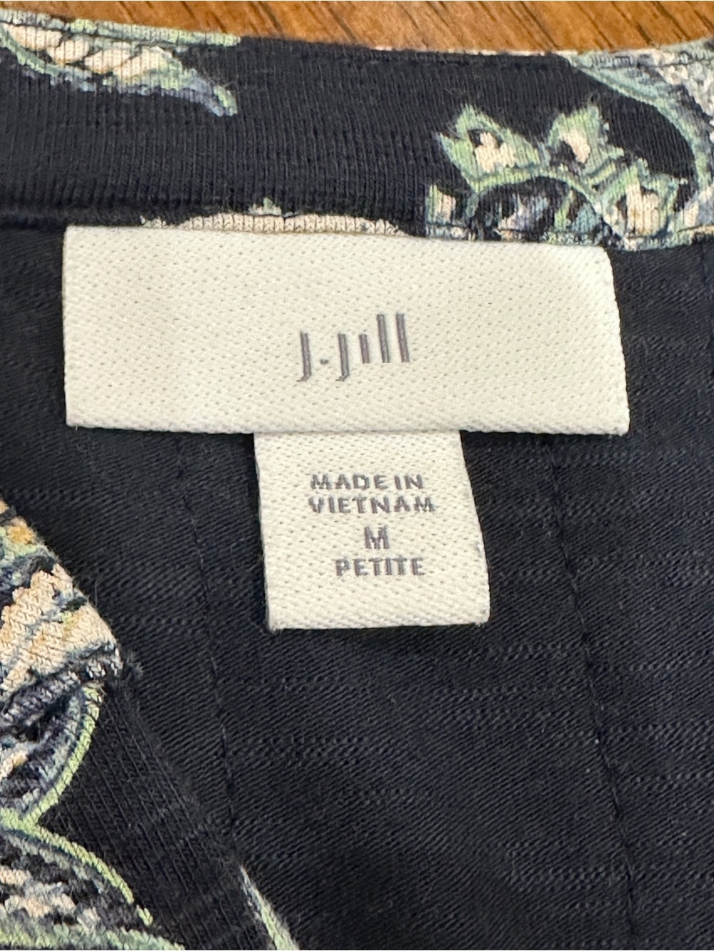 J. Jill Navy Floral Paisley Empire Waist Dress M Petite Boho Cottagecore 3/4 Slv - Picture 8 of 10